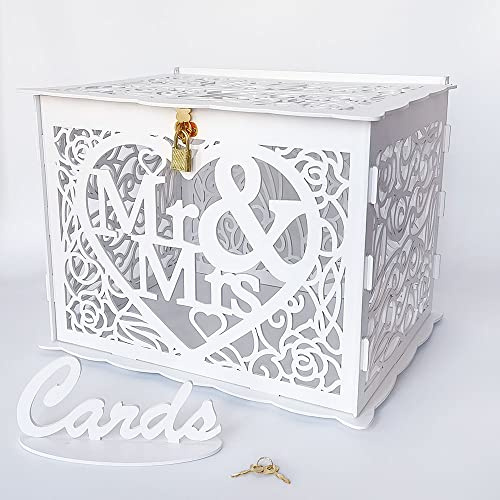 Jolik 3er-Pack Acryl-Hochzeitskarten-Box mit Schloss, Hochzeitsgeschenkkarten-Box, groß, transparent, DIY-Karten-Box, Hochzeits-Spardose (Weiß 01)