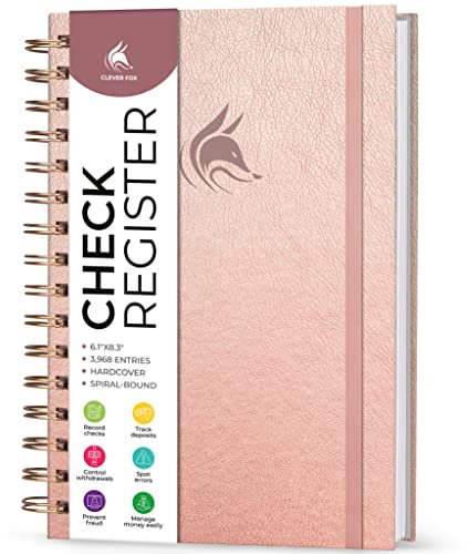 Clever Fox Check Register for Personal Checkbook – Checking Book Register – Checkbook Register – Accounting Ledger Book – 3968 Entry Lines, 6.1 x 8.3, Spiral Binding, Hardcover, Rose Gold