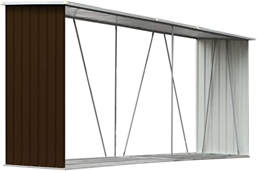 KOIECETA Brennholzlager Kaminholzunterstand Brennholzregal Brennholzunterstand Kaminholzständer Holzlager Verzinkter Stahl (Braun, 330x84x152cm)