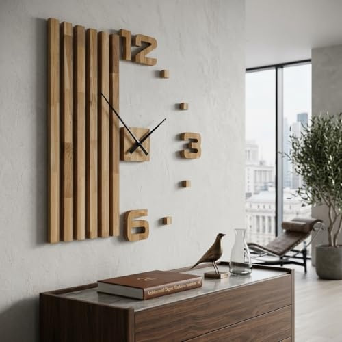 Horloges Murale 3D DIY Design Moderne geante XXL 100 cm silencieuse, Décoration pour Bureau, Salon, Chambre à Coucher Horloge Murale en chêne (Aiguilles de verrue)