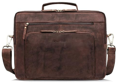Marc Peter® Laptopväska Auckland 15,6 tum läder I axelväska för laptop I portfölj för notebook I väska för kvinnor och män, Mörkbrun