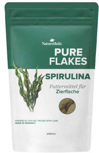 NatureHolic Pure Flakes - Spirulina - Hohe Akzeptanz - Für Süßwasseraquarien & Meerwasseraquarien - 25% Chlorella und Spirulina - Hergestellt in Mannheim