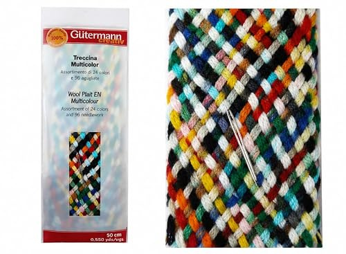 Gutermann Filo da Rammendo in Lana Acrilica – Treccina Multicolor 24 Colori, 96 Agugliate + Ago Incluso – Kit da Cucito per Rammendi, Ricami e Lavori Creativi – Giorgetti Strass
