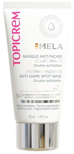 Topicrem - Mela, Masque Anti-Taches, Éclat Minute - Unifie et Illumine le Teint, Réduit les Taches Pigmentaires, Double Action Exfoliante (Peeling Doux et Gommage) - Peaux Sensibles - 50 ml