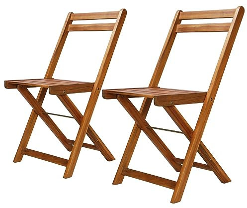 Homgoday Akazienholz Bistrostuhl-Set, 2 Stühle, zusammenklappbar, witterungsbeständig, max. 110 kg pro Sitzplatz Model44012