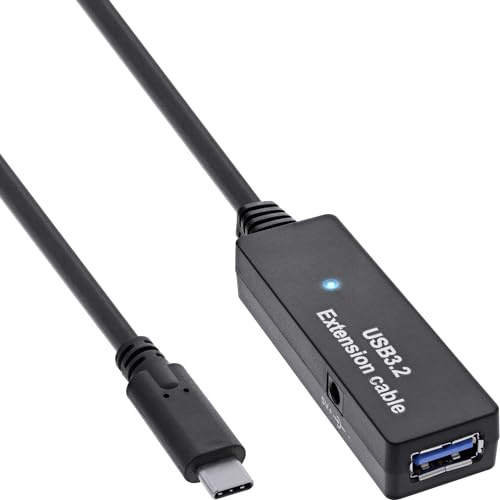 InLine USB 3.2 Gen.1 Aktiv-Verlängerung, USB-C Stecker an USB-A Buchse, Reapter-Kabel mit Signalverstärkung, lange Distanzen, für Festplatten, Drucker, Webcams, Tastaturen und mehr, 5m, 35650D