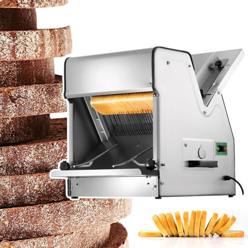 Electric Bread Cutting Machine - 31 Slices, 12mm Thick, Commercial Stainless Steel Slicer with Adjustable Inlet & Outlet - Ideal for Bakery, Kitchen, Coffee Shop