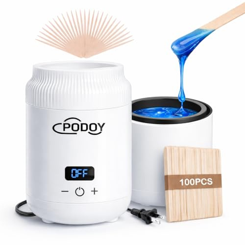 PODOY Mini Wax Warmer - Switchable Display, Portable for Hair Removal with 100 Wax Sticks, Non-Stick Waxing Kit for Women's Face and Body, Professional Melter Machine