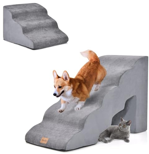 COSTWAY Set di Rampe in Schiuma per Cani con 5 e 3 Gradini, Scale Morbide per Cani Antiscivolo per Divano e Letto per Cagnetti Piccoli e Anziani, Animali Domestici con Dolori Articolari (Grigio)