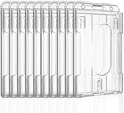 Uniclife Vertikal ID-kortshållare för 2 kort med tumblixt hårt transparent PC-skyddsfodral för kontor skol-ID kreditkort, körkort och pass, 10-pack
