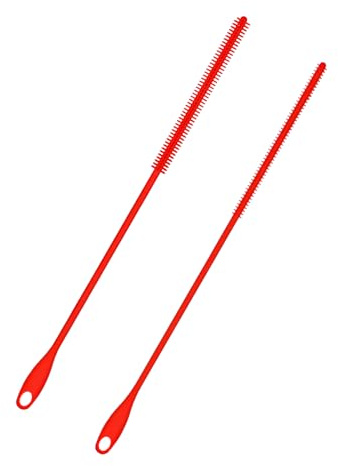 2 Stück Silikon Strohbürste, Extra Lang Wiederverwendbar Trinkflasche Strohhalmreiniger Biegbar Fugenreinigungsbürste Pfeifenreiniger für Smoothie-Strohhalm Waschen, Rot (6mm + 8mm)