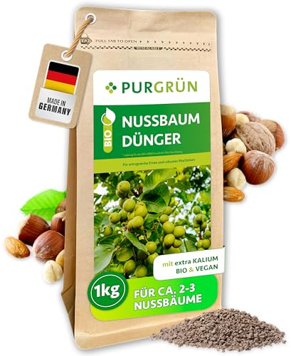 Purgrün® Bio-Nussbaum-Dünger 1 kg – Organisch-mineralische Rezeptur – Feinkörniges Krümelgranulat – NPK 6+2+7 – Mit Magnesium für knackige, aromatische Nüsse – Verbessert die Bodenqualität