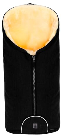 babycab Lammfell Winter-Fußsack Oolu schwarz - für Babyschalen/Tragewannen/Softtragetaschen - Kordelzug mit Safety-Bag - Anti-Rutsch-Beschichtung - wind- und wasserabweisend