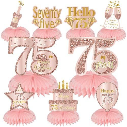 Turypaty Tischaufsätze zum 75. Geburtstag, Wabenaufsätze, Dekorationen für Frauen, 9 Stück, Roségold, Tischaufsätze zum 75. Geburtstag, Tischaufsätze zum 75. Geburtstag