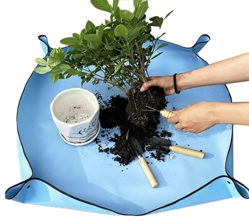 Vastsea Umtopfen Pflanzmatte, wasserdichte Gartenmatte Pflanzmatte, Faltbare Gartenmatte, Gartenmatte, für Garten Sämling Umtopf(Blau, 75x75cm)