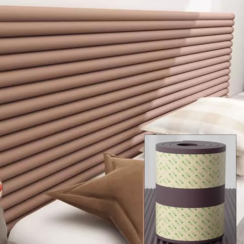 Koncey Wandkissen Wandpolster Bett 200cm, Wandpolster Kinderzimmer, Polsterpaneel Wand, Antikollision/Isolierung, Wandpolster Selbstklebend Wandschutz Bett für Kinder,Brown, 2 Pcs 20x200 cm