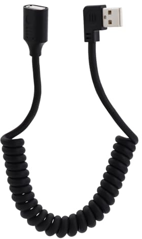 LANMINGLEL 90 Gradi USB 2,0 Maschio a Femmina Cavo a Bobina USB Cavo a Molla USB 2,0 Cavo di Prolunga USB Retrattile Cavo di Trasmissione Dati USB per Stampanti, Fotocamere (Destra)