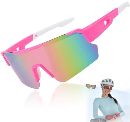 UVVRUR Lunettes de soleil de sport, polarisées, pour homme et femme, protection UV400, pour activités de plein air, cyclisme, ski, randonnée, rose