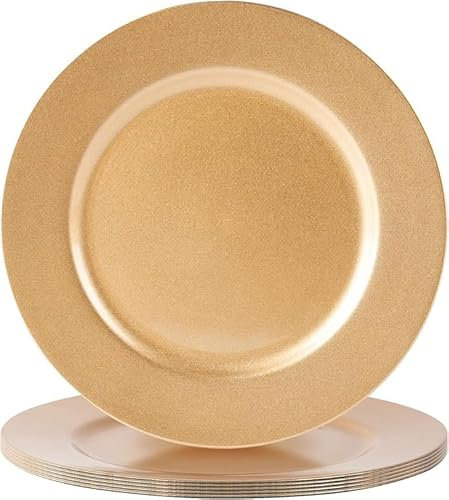 Set of 6 Piece Metallic Finish Charger Plates Decorative, Durable, Lightweight, Sturdy Dinnerware Tableware (Gold)