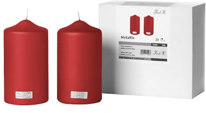Fink 2er Set Stumpenkerzen rot metallic - aus Paraffin - Brenndauer je ca 80 Stunden - Adventskerze Kerze Adventskranz Ø 8 Höhe 15 cm