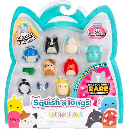 Squish-a-longs SQAL0086-8 pezzi, contiene 8 X 2,5 cm Mini Squish con 2 X accessori, 1 X anello e 1 X Collectors Guide (Wave 3, Stile 4) – Collezionare, scambiare e giocare