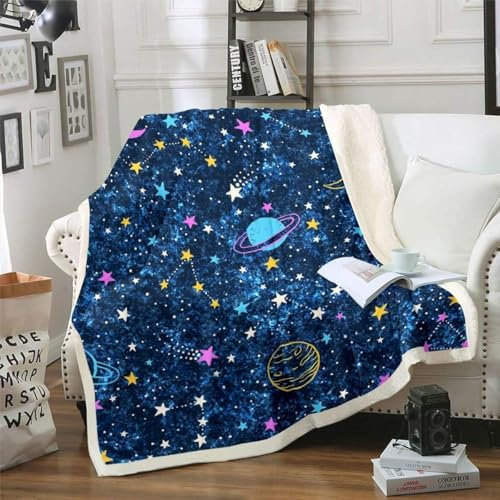 Kuscheldecke Flauschig Decke Stern Flanell Schlafdecke 200x200 Blau Microfaser Wohndecke Weich und Warme als Sofadecke Couchdecke Tagesdecke