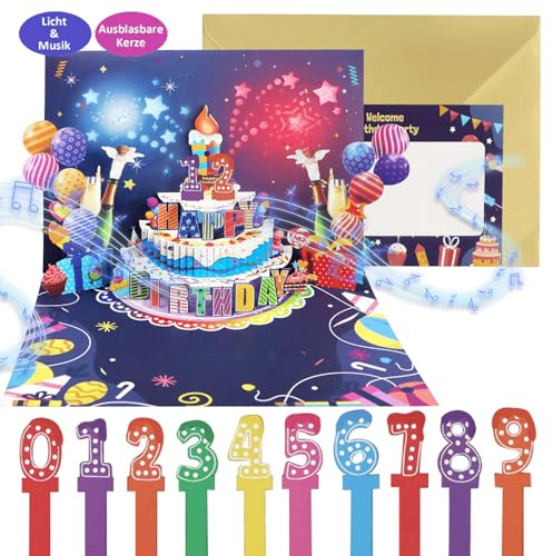 3D Biglietto Auguri Compleanno,Biglietti Auguri Compleanno Con Luci Musica,Biglietto Pop Up Para Donna, Uomo,Biglietti Auguri Con Busta e Biglietto Con Messaggio,Regalo di Compleann Ideale
