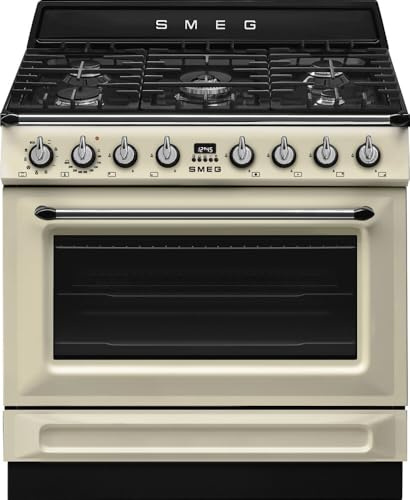 Smeg TR90GMP Cucina 90 Cm, Modello Victoria, Piano Cottura A Gas, 5 Fuochi, Forno Elettrico Multifunzione, Color Panna, Classe Energetica A
