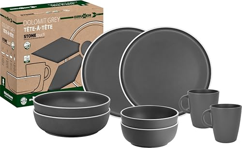 Brunner Dolomit Geschirrset, 8-teilig, grau
