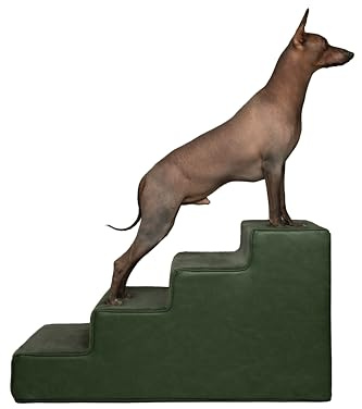 Noah & Paw Dog Stairs, Dog Ramp for Bed (17 Extra Wide) Pet Stairs for High Bed, Design to Fit Small and Large Breeds, Durable 4 Pet Steps for Couch (35 Foam Density) Leather Collection