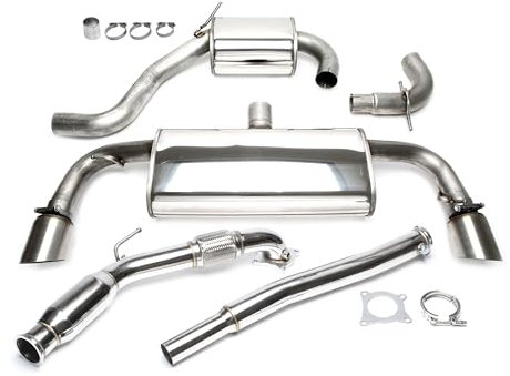 TA Technix Duplex Sportauspuffanlage mit Endrohr 100mm rund scharf inkl. Downpipe 3 Zoll / 76mm mit 200 Zellen Metallkat, Edelstahlanlage mit EG Zulassung, Art.-Nr. 33VW006