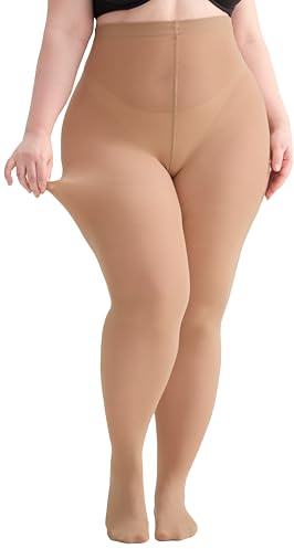 Hiltzo Medias Panty Mujer Talla Grande 80D Alta Elasticidad para Uso Diario y Varios Estilos 2 pares de pieles oscuras XL