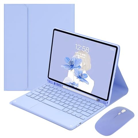 JZCZMCE Custodia con Tastiera per Samsung Galaxy Tab A8 10,5 Pollici 2022, Portamatite Incorporato, Tastiera Magnetica Staccabile Senza Fili con Mouse Bluetooth,Purple.