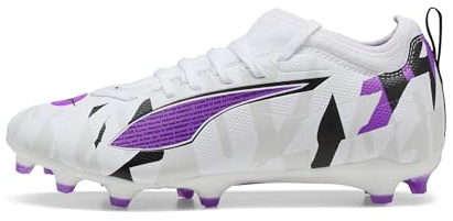 PUMA Ultra 5 Match Fg/Ag Jr - Scarpe da calcio unisex per bambini, Bianco e viola., 5 UK