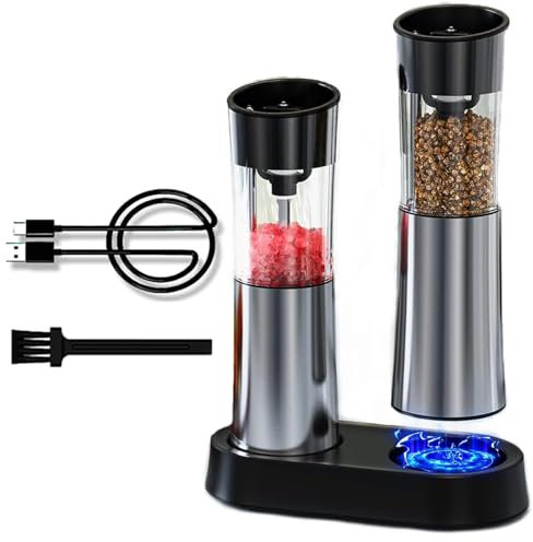 Molinillo eléctrico de pimientos automático, molinillo de sal y pimientos, recargable por USB, ajustable, apto para cocina