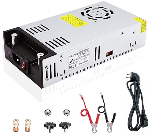 SWTPWR - Fuente de alimentación (12 V, 50 A, 600 W, transformador de 110 V, CA a CC, transformador industrial para banda luminosa LED, CCTV Radio SMPS (DC12 V, 30 A, 360 W)