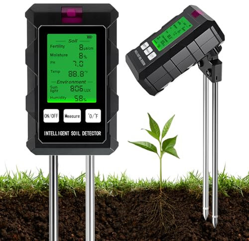 Soil Moisture Meter Plant 6-In-1, Soil Ph Tester Fertility/Moisture/Ph/Temp/Sunlight/Humidity With Stainless Steel Probe Digital Soil Testing Kit Plant Watering Indicator For Gardening Outdoor Indoor