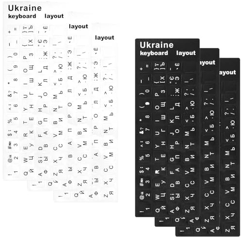Ukrainisch Tastaturaufkleber, 6 Stück Ukrainisch Ersatz Aufkleber, Keyboard Stickers Einzigartige Beschichtete Wasser, Tastatur-Aufkleber für Standard Tastatur, Laptop - 3 Schwarz 3 Weiß