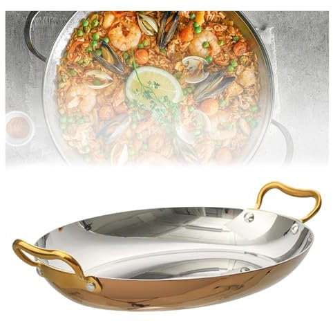 XYUERU Poêle à paella en acier inoxydable, avec double poignée, poêle à omelette antiadhésive for grill, cuisinière à gaz, cuisinière électrique et induction(Gold,25cm)