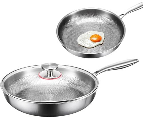 Genérico Titanium Hammered Pan Pro, sartén de titanio con tapa, sartén nutricional de titanio no resistente a los rasguños para cocinar, 26 cm/28 cm/30 cm