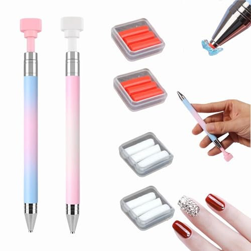 Dewppxi Automatisch Nachfüllbarer Wachsstift mit Nachfüllpackungen, Automatisch Diamant Painting Nagel Wachsstifte, Nagel-DIY-Bastelarbeiten Punktierwachsstift, Strassstein-Picker (A+B)