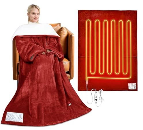 Catalonia Classy Sherpa Heizdecke mit Ärmeln für Erwachsene, Extra Warme Heizdecke, Weiche Flanell-Kuscheldecke, Weiche, Flauschige TV-Decke, Geschenk, 178 x 127 cm