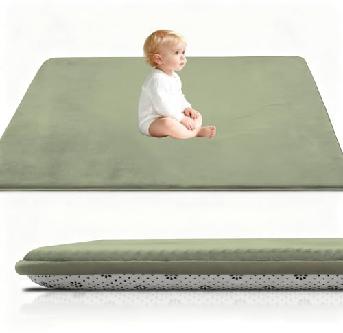 Stqyeiw Kinderteppich Teppich Verdickung Korallen Samt Teppich Korallensamtteppich Kinder Krabbeldecke Tatami Teppiche Kinder rutschfeste Vergrößern Spielmatte Yogateppich 60 x 120 cm Grasgrün