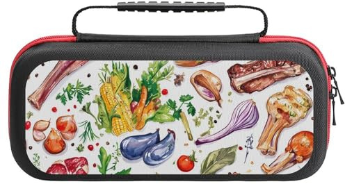 Steak Meat Barbecue Compatible with Switch Case Bag Travel Protective Cover Handbag with 20 Game Accessories