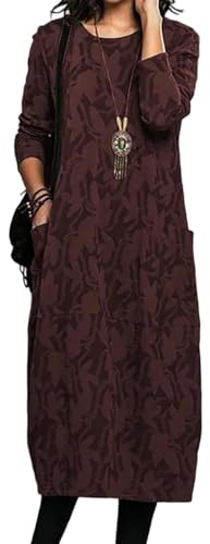 Lässiges Damenkleid mit Blumenmuster Langarm Rundhalsausschnitt A-Linie Design praktischen Taschen bequemer Sitz vielseitig Elegante Tunika Alltag