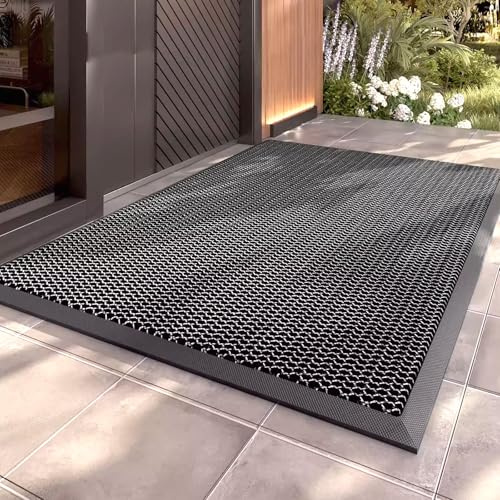 Nicoman Fußmatte Aussen 76x43 cm - Schmutzfangmatte für Haustür, Wetterfest & rutschfest, 3D Wabenstruktur Türmatte mit TPE Rücken, Wasserdurchlässiger Eingangsmatte (Dark Grey)