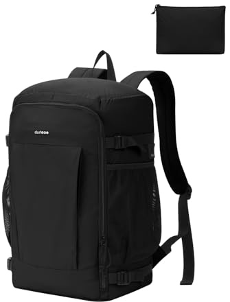 ECOHUB Zaino Ryanair 40x30x20 cm Leggero e 2 in 1, Zaino da Viaggio Pieghevole Sotto il Sedile, Bagaglio a Mano con Tasca Antifurto, Borsa da Cabina in Tessuto Riciclato per Uomo e Donna, Nero