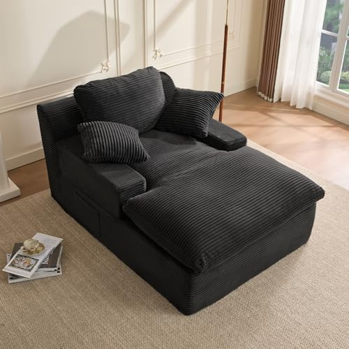 Litbird Canapé-Lit 1 Place, Fauteuil Nuage Grand Confort en Velours Côtelé, Lit d'Appoint Compact pour Petit Espace, Studio ou Chambre, sans Montage,Noir