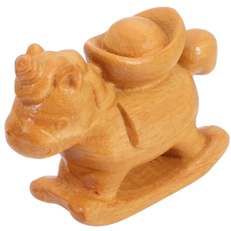 Amosfun Figurine Cheval du Nouvel an Chinois 2026 en Bois Massif Doré, Statue Cheval Debout Miniature pour Décoration Maison et Bureau, Ornement Zodiaque Chinois Symbole Chance