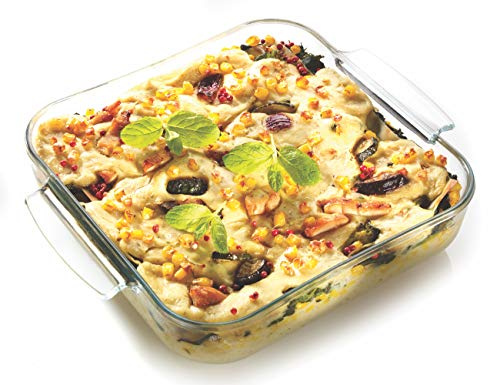 Sendez Auflaufform 2,4L aus Borosilikatglas, quadratisch, für Backofen, Mikrowelle, Kühlschrank, Elektroherd, Glasbräter für Lasagne, Aufläufe, Gratins, spülmaschinengeeignet, transparent